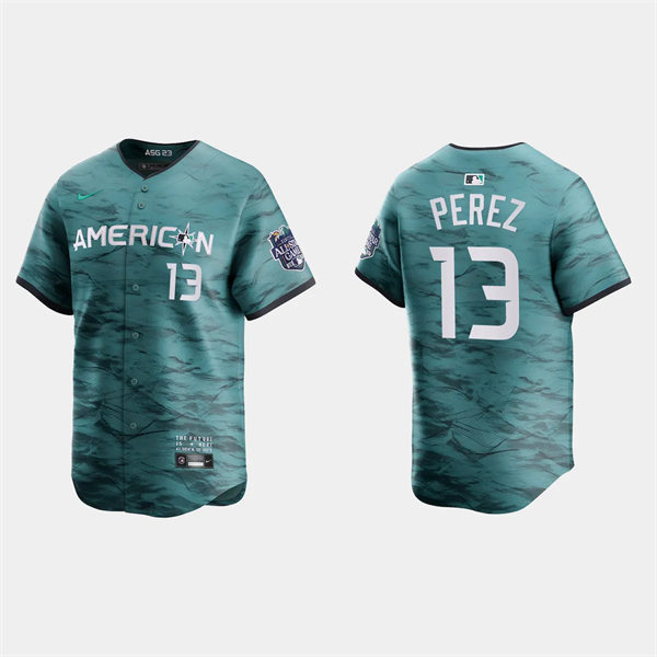 Men's Youth Kansas City Royals #13 Salvador Perez American League 2023 MLB All-Star Game Limited Player Jersey Teal