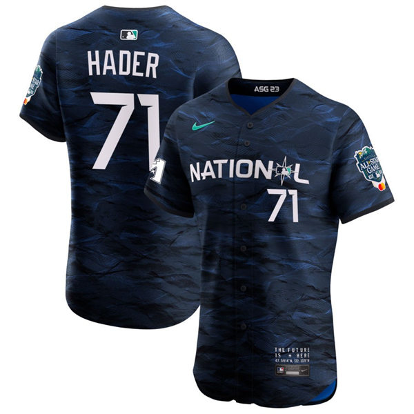 Mens Youth Milwaukee Brewers #71 Josh Hader National League 2023 MLB All-Star Game Limited Player Jersey Navy 