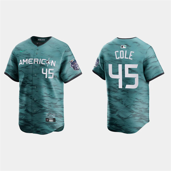 Mens Youth New York Yankees #45 Gerrit Cole American League 2023 MLB All-Star Game Limited Player Jersey Teal