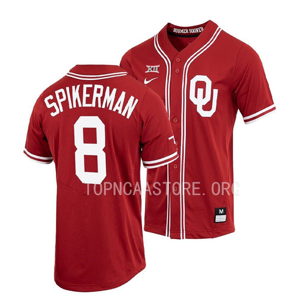 Mens Youth Oklahoma Sooners #8 John Spikerman Nike Crimson Full-Button 125th Baseball Jersey