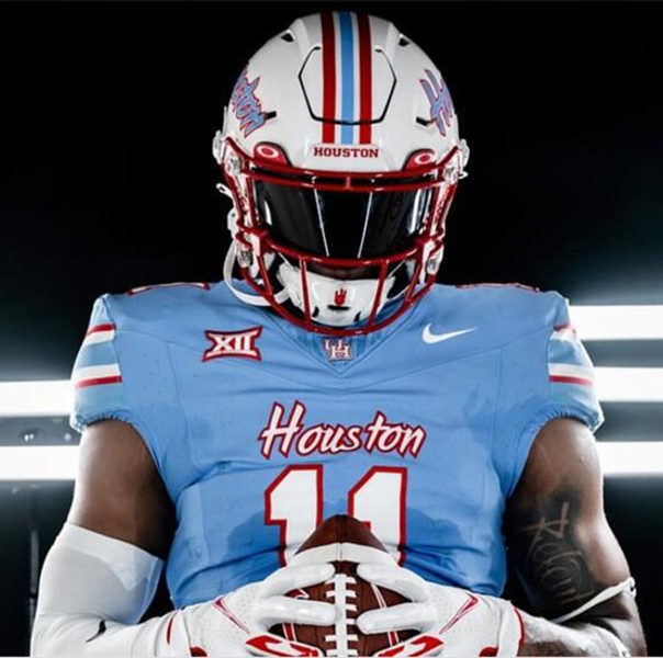 Mens Youth Houston Cougars Custom 2023 BIG-12 Blue OILERS-THEMED UNIFORM Football Game Jersey