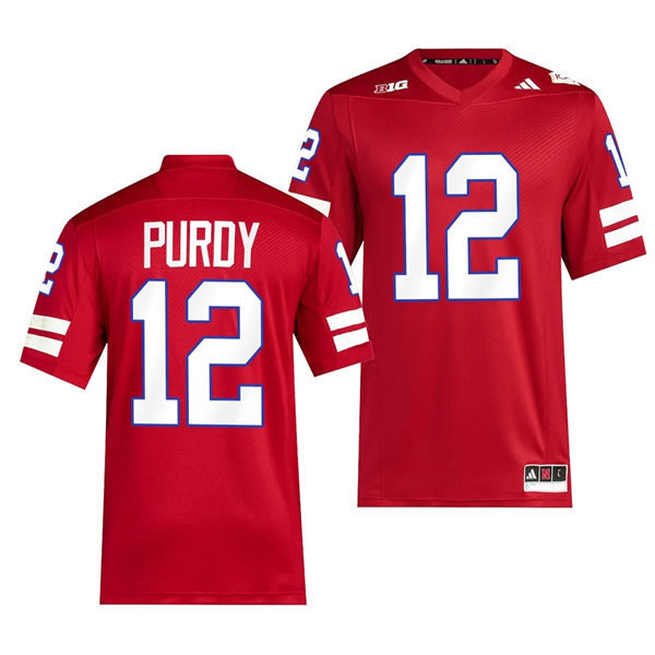 Mens Youth Nebraska Cornhuskers #12 Chubba Purdy Scarlet Memorial Stadium 100th Anniversary Premier Football Jersey