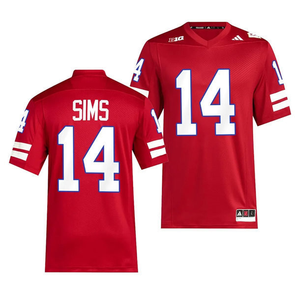 Mens Youth Nebraska Cornhuskers #14 Jeff Sims Scarlet Memorial Stadium 100th Anniversary Premier Football Jersey