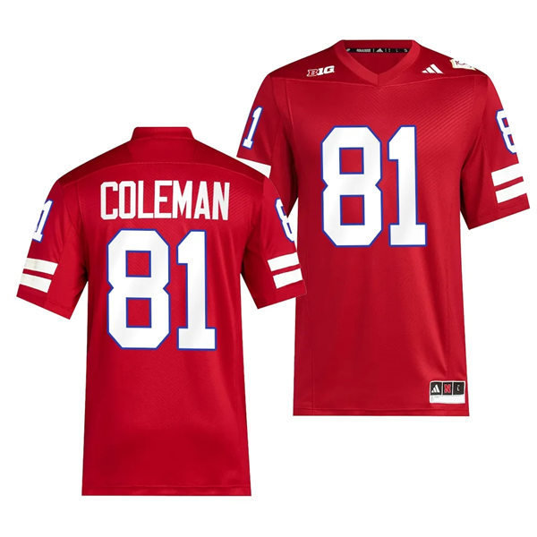 Mens Youth Nebraska Cornhuskers #81 Malachi Coleman Scarlet Memorial Stadium 100th Anniversary Premier Football Jersey