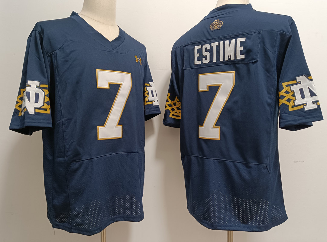Men's Notre Dame Fighting Irish #7 Audric Estime 2023 Navy with Name Aer Lingus College Football Classic Jersey