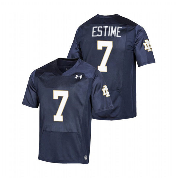 Men's Notre Dame Fighting Irish #7 Audric Estime Navy With Name College Football Game Jersey