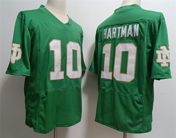 Men's Notre Dame Fighting Irish #10 Sam Hartman 2023 Kelly Green with Name College Football Game Jersey
