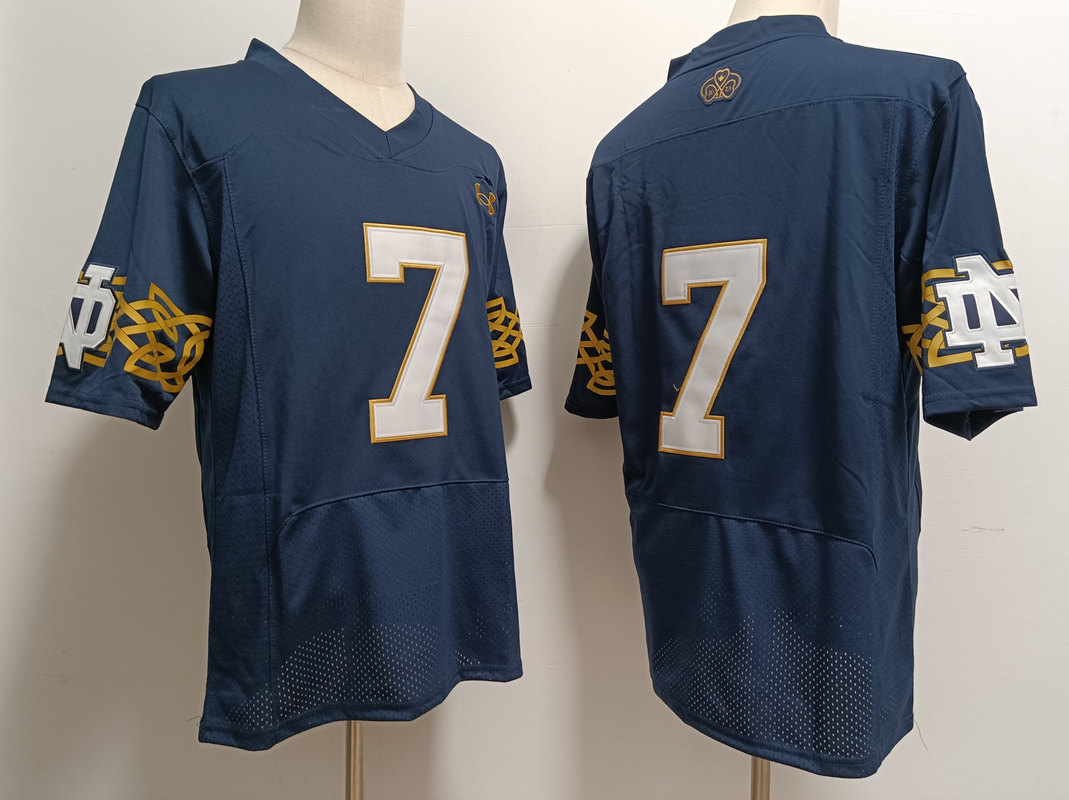Men's Notre Dame Fighting Irish #7 Audric Estime 2023 Navy Aer Lingus College Football Classic Jersey