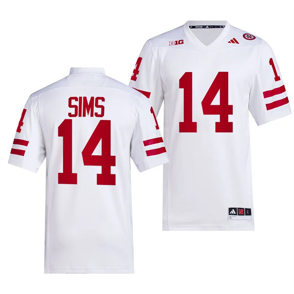 Mens Youth Nebraska Cornhuskers #14 Jeff Sims 2023 White Premier Football Jersey 