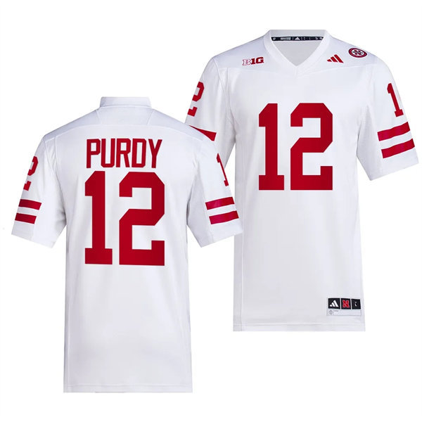 Mens Youth Nebraska Cornhuskers #12 Chubba Purdy White 2023 Football Uniform Jersey