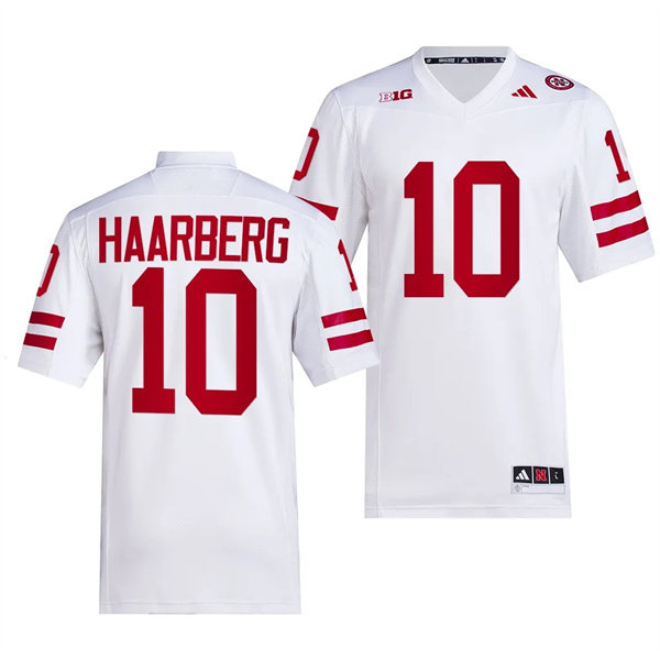 Mens Youth Nebraska Cornhuskers #10 Heinrich Haarberg 2023 White Premier Football Jersey 