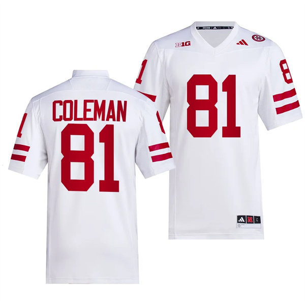 Mens Youth Nebraska Cornhuskers #81 Malachi Coleman 2023 White Premier Football Jersey