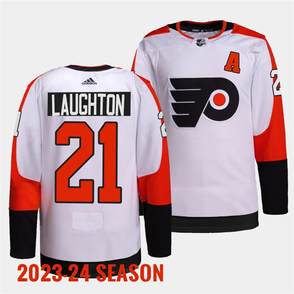 Mens Philadelphia Flyers #21 Scott Laughton 2023-24 White Away Jersey