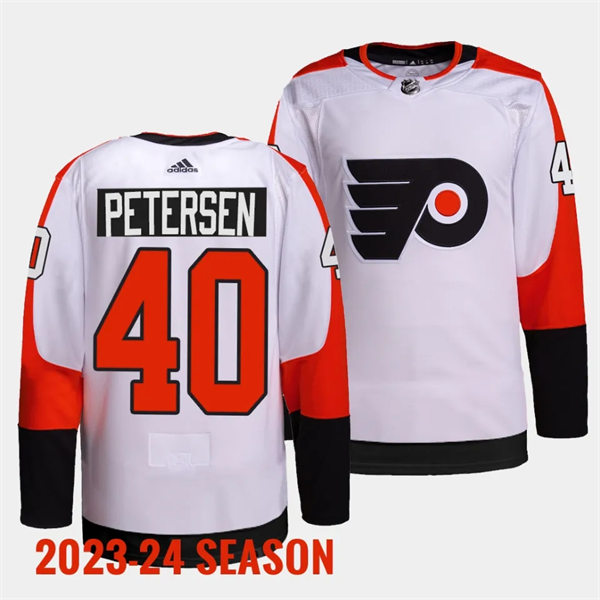 Mens Philadelphia Flyers #40 Cal Petersen 2023-24 White Away Jersey