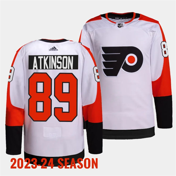 Mens Philadelphia Flyers #89 Cam Atkinson 2023-24 White Away Jersey