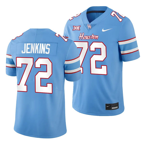 Mens Youth Houston Cougars #72 Tank Jenkins Blue Oilers-Themed Retro Football Jersey