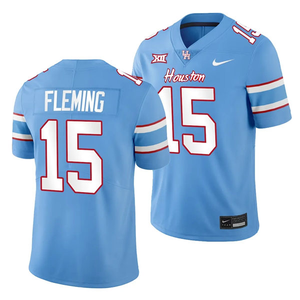 Mens Youth Houston Cougars #15 Malik Fleming Blue Oilers-Themed Retro Football Jersey