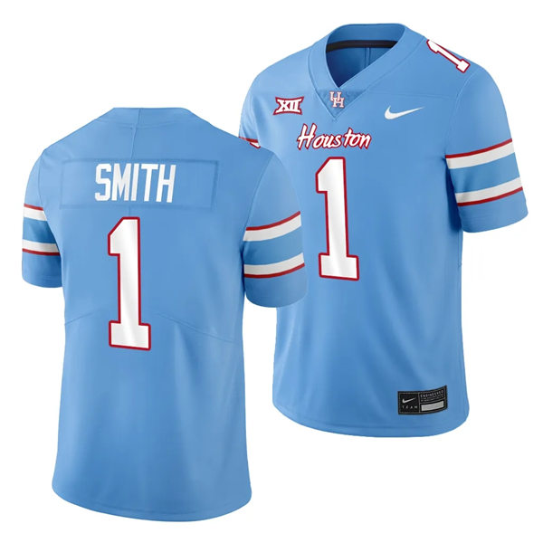Mens Youth Houston Cougars #1 Donovan Smith Blue Oilers-Themed Retro Football Jersey