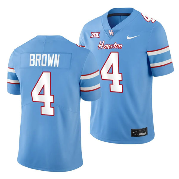 Mens Youth Houston Cougars #4 Samuel Brown Blue Oilers-Themed Retro Football Jersey