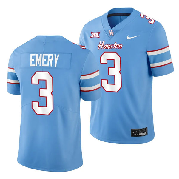 Mens Youth Houston Cougars #3 Jalen Emery Blue Oilers-Themed Retro Football Jersey