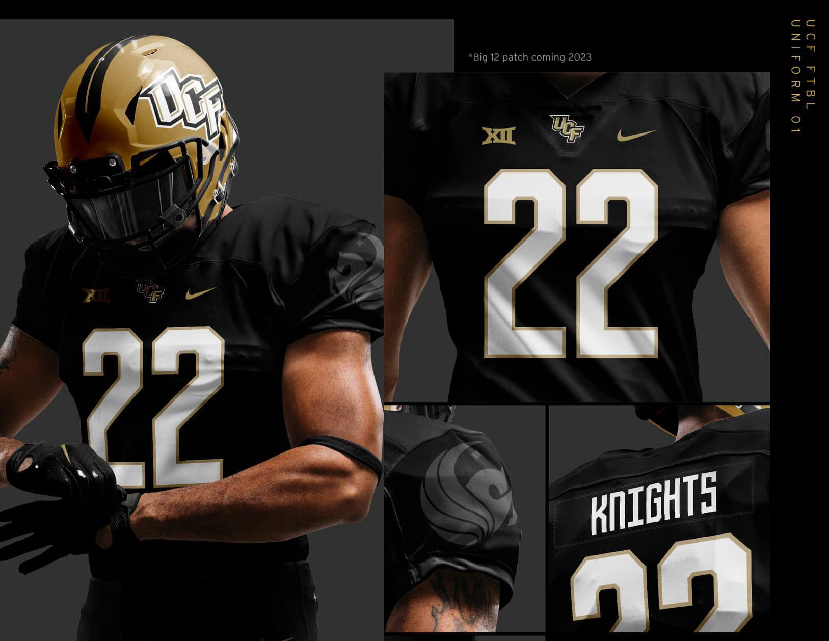 Men's Youth UCF Knights Custom Nike 2023 BIG-12 Black College Football Game Jersey