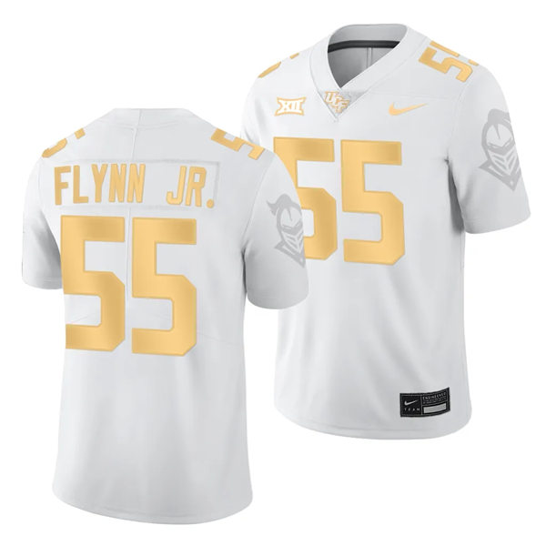 Men's Youth UCF Knights #55 Waltclaire Flynn Jr. Nike 2023 BIG-12 White Gold College Football Game Jersey