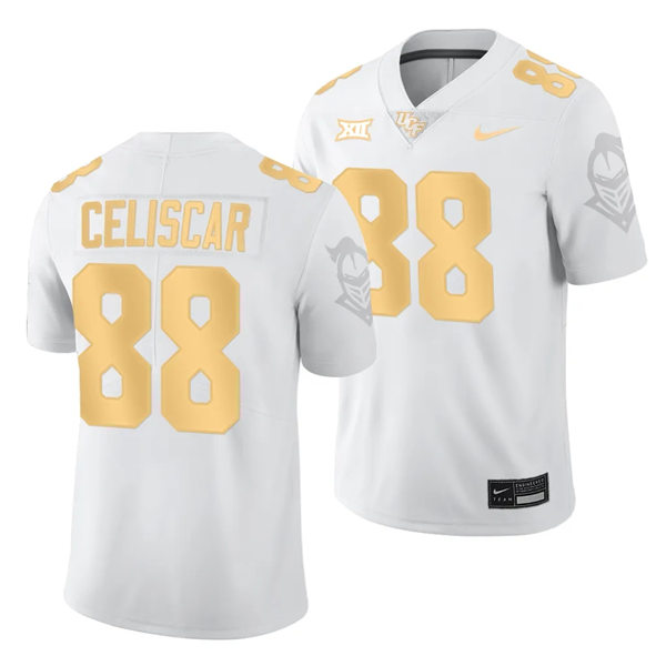 Men's Youth UCF Knights #88 Josh Celiscar Nike 2023 BIG-12 White Gold College Football Game Jersey
