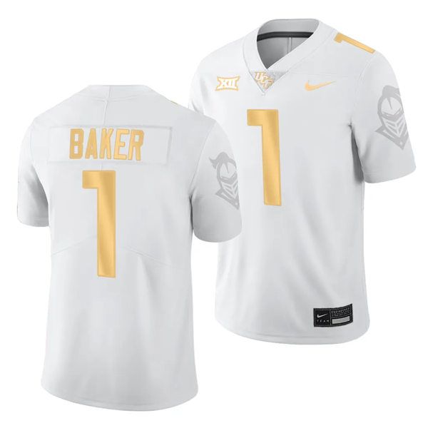 Men's Youth UCF Knights #1 Javon Baker Nike 2023 BIG-12 White Gold College Football Game Jersey