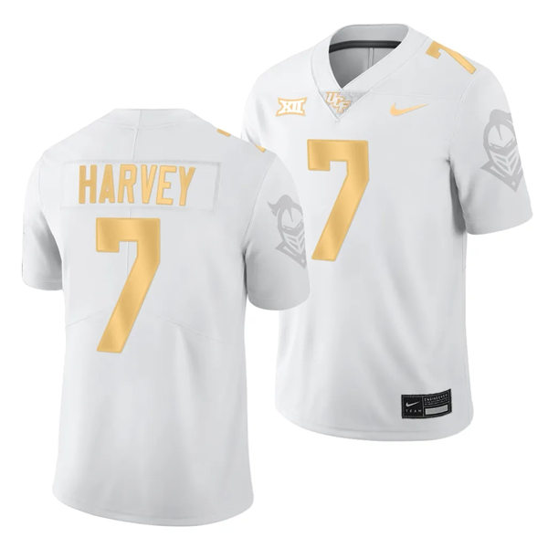 Men's Youth UCF Knights #7 RJ Harvey Nike 2023 BIG-12 White Gold College Football Game Jersey