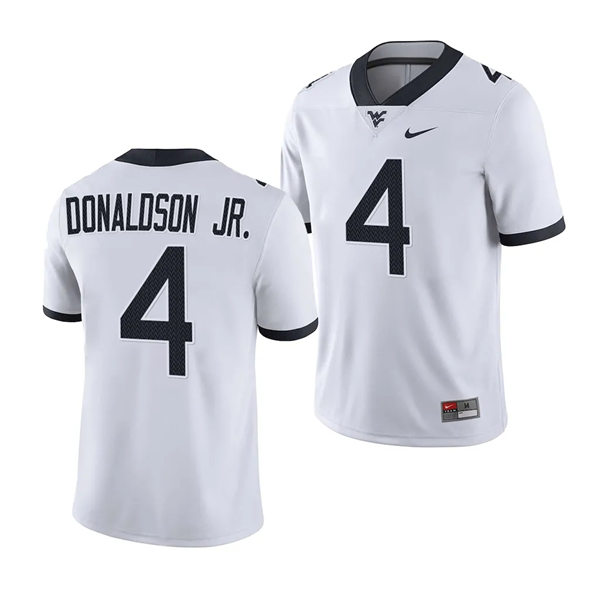 Men's Youth West Virginia Mountaineers #4 CJ Donaldson Jr. 2023 White College Football Game Jersey