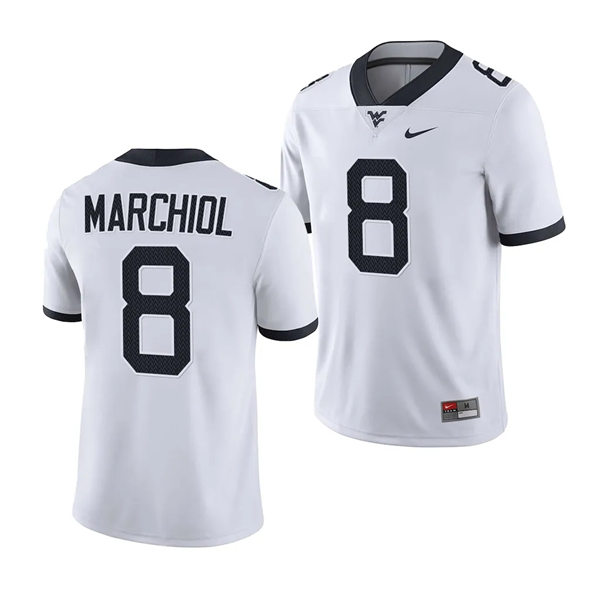 Men's Youth West Virginia Mountaineers #8 Nicco Marchiol 2023 White College Football Game Jersey