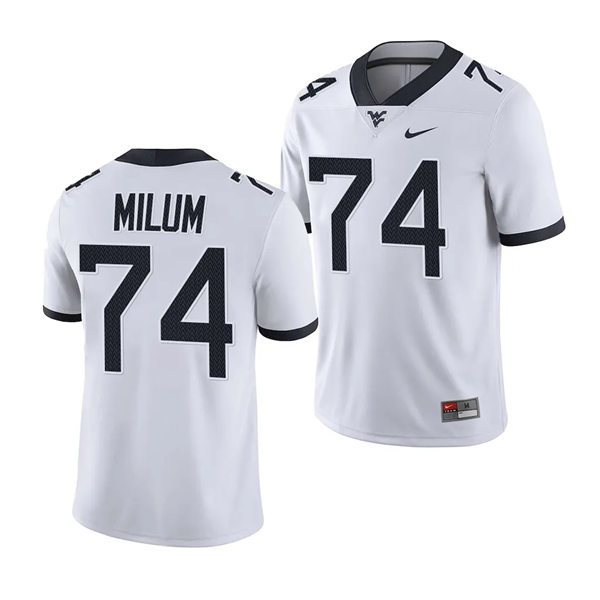 Men's Youth West Virginia Mountaineers #74 Wyatt Milum 2023 White College Football Game Jersey