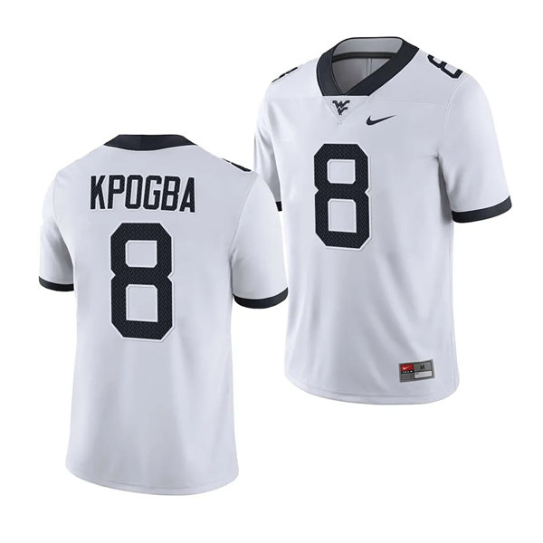 Men's Youth West Virginia Mountaineers #8 Lee Kpogba 2023 White College Football Game Jersey 