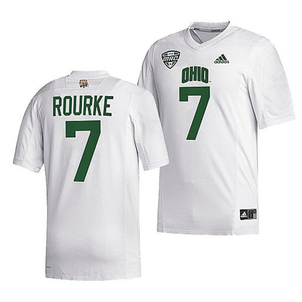 Mens Youth Ohio Bobcats #7 Kurtis Rourke Adidas 2023 White College Football Game Jersey
