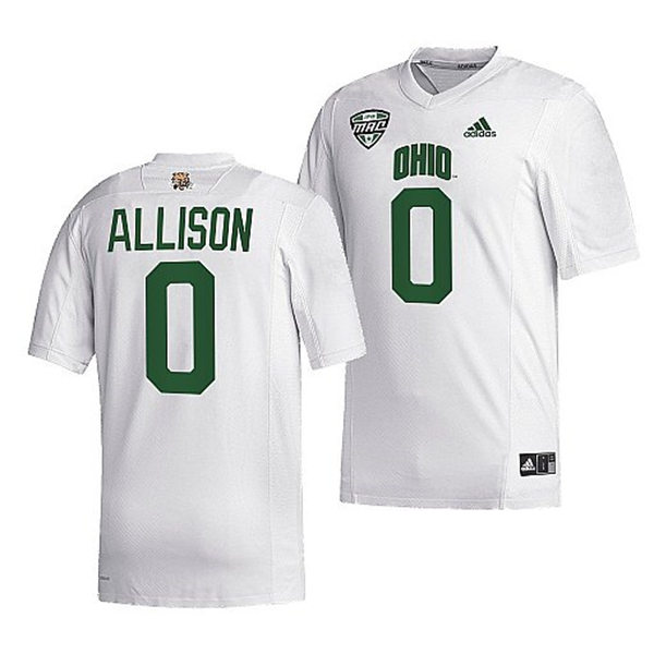 Mens Youth Ohio Bobcats #0 O'Shaan Allison Adidas 2023 White College Football Game Jersey