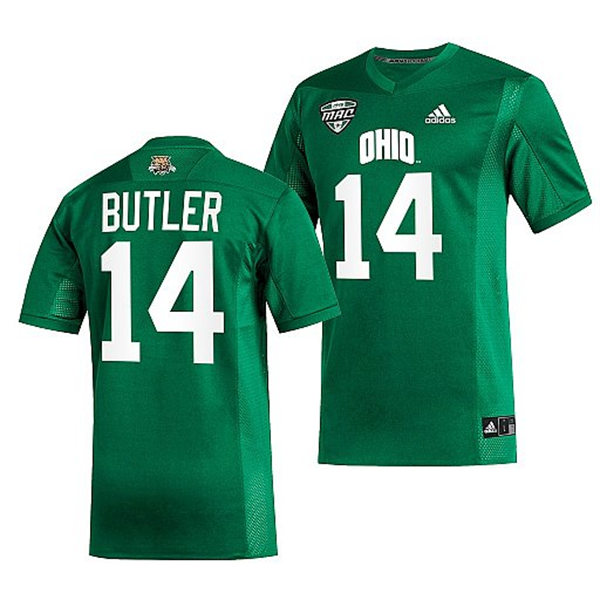 Mens Youth Ohio Bobcats #14 Bryce Butler Adidas 2023 Green College Football Game Jersey