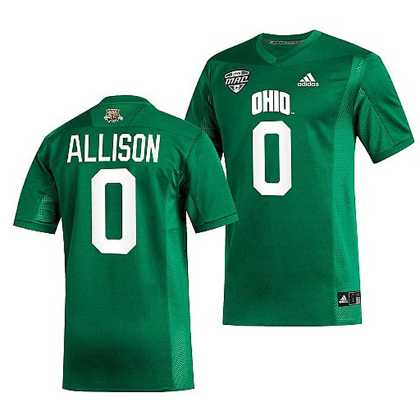 Mens Youth Ohio Bobcats #0 O'Shaan Allison Adidas 2023 Green College Football Game Jersey