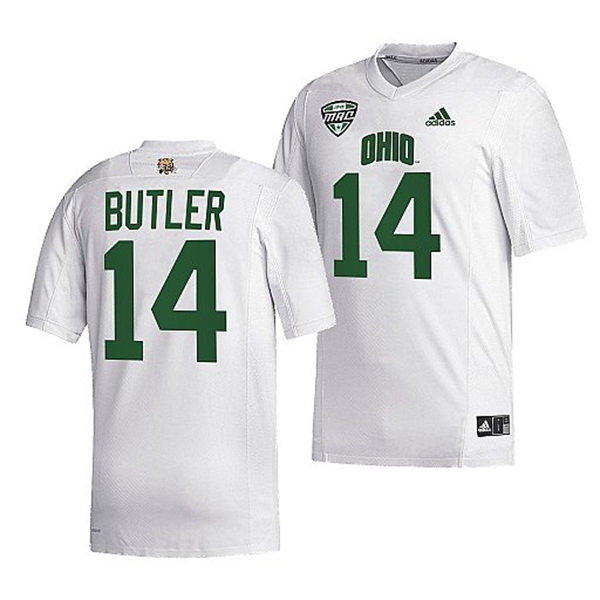 Mens Youth Ohio Bobcats #14 Bryce Butler Adidas 2023 White College Football Game Jersey