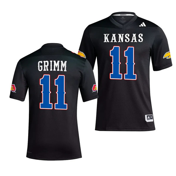 Mens Youth Kansas Jayhawks #11 Luke Grimm Adidas Alternate 2023 BLACKHAWK Football Jersey