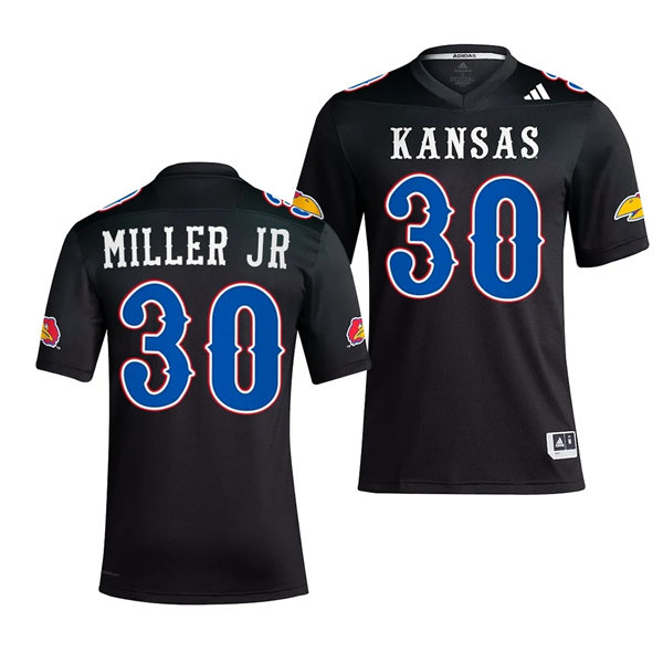Mens Youth Kansas Jayhawks #30 Rich Miller Jr. Adidas Alternate 2023 BLACKHAWK Football Jersey
