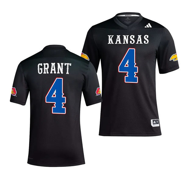 Mens Youth Kansas Jayhawks #4 Marvin Grant Adidas Alternate 2023 BLACKHAWK Football Jersey