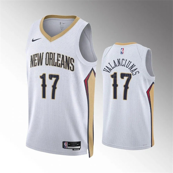 Mens New Orleans Pelicans #17 Jonas Valanciunas White Association Edition Jersey