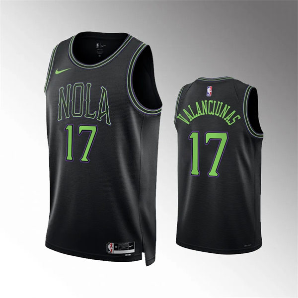 Mens New Orleans Pelicans #17 Jonas Valanciunas Nike Black 2023-24 City Edition Jersey