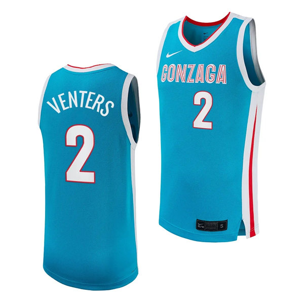 Mens Youth Gonzaga Bulldogs #2 Steele Venters 2023-24 Blue College Basketball Jersey