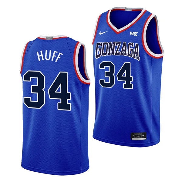Mens Youth Gonzaga Bulldogs #34 Braden Huff Throwback Basketball Limited uniform Jersey Blue