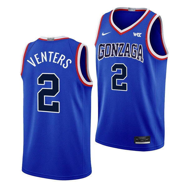 Mens Youth Gonzaga Bulldogs #2 Steele Venters Throwback Basketball Limited uniform Jersey Blue