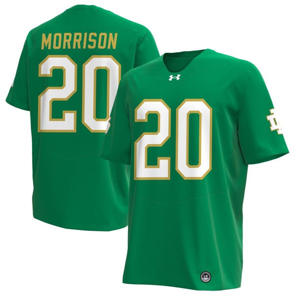 Mens Notre Dame Fighting Irish #20 Benjamin Morrison 2024 Green Alternate With Name Player Football Jersey