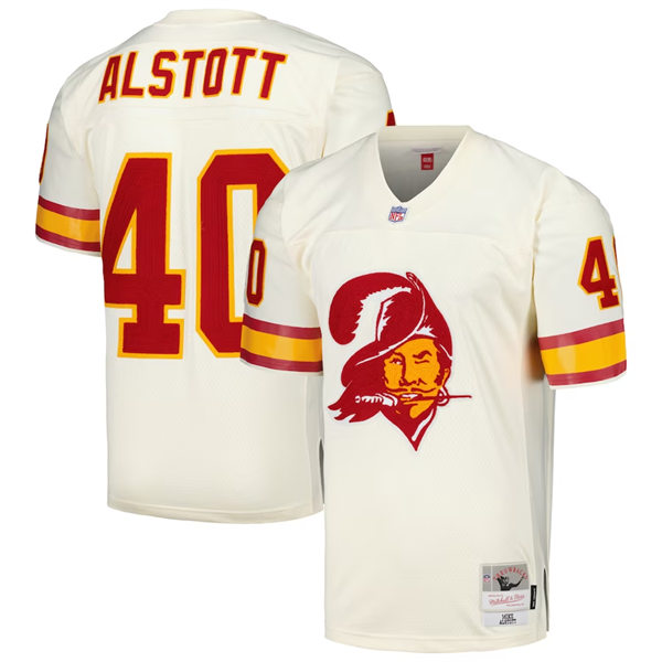 Mens Tampa Bay Buccaneers #40 Mike Alstott  Mitchell & Ness Chainstitch Legacy Jersey - Cream