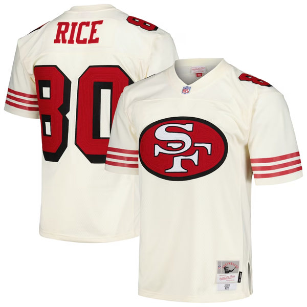 Mens San Francisco 49ers #80 Jerry Rice Mitchell & Ness Chainstitch Legacy Jersey - Cream