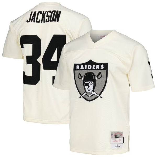 Mens Las Vegas Raiders #34 Bo Jackson Mitchell & Ness Chainstitch Legacy Jersey - Cream